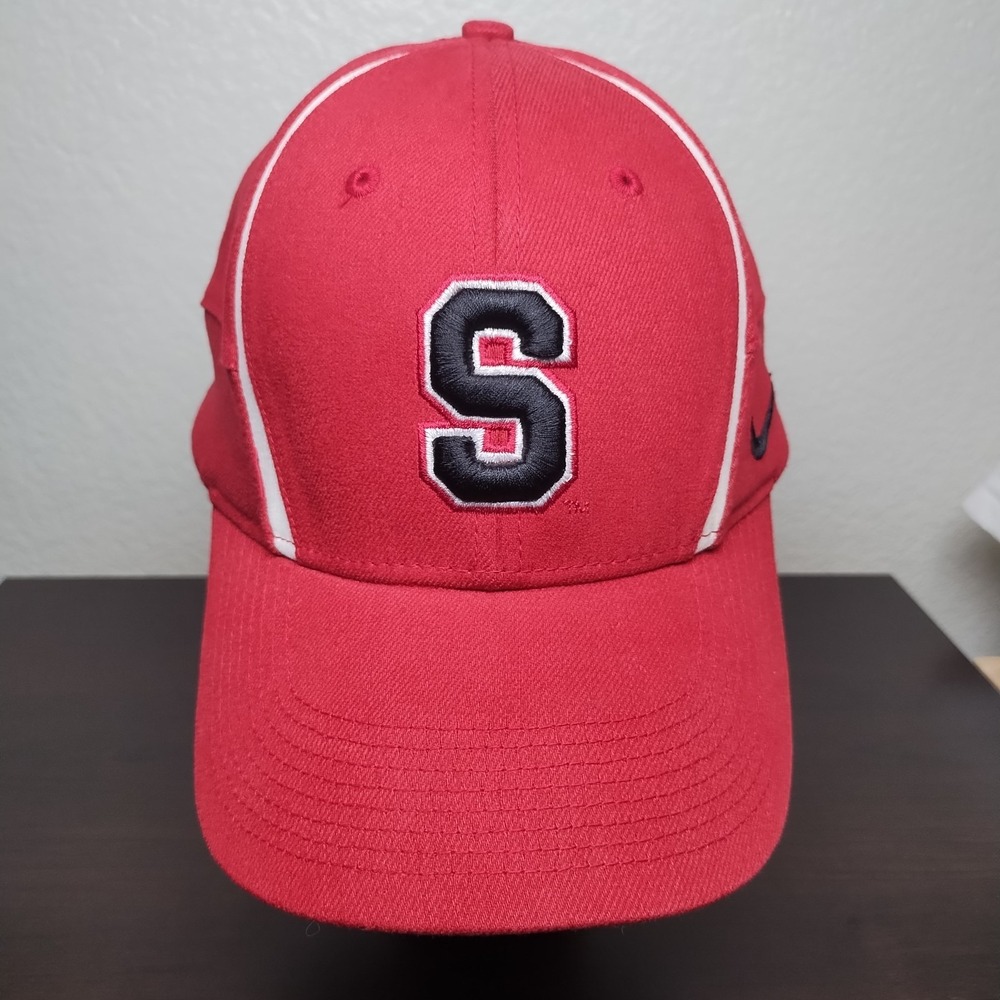 VTG Nike Stanford Univ Cardinal Hat Cap OSFM Red Block 'S'  Swoosh Flex NCAA EUC